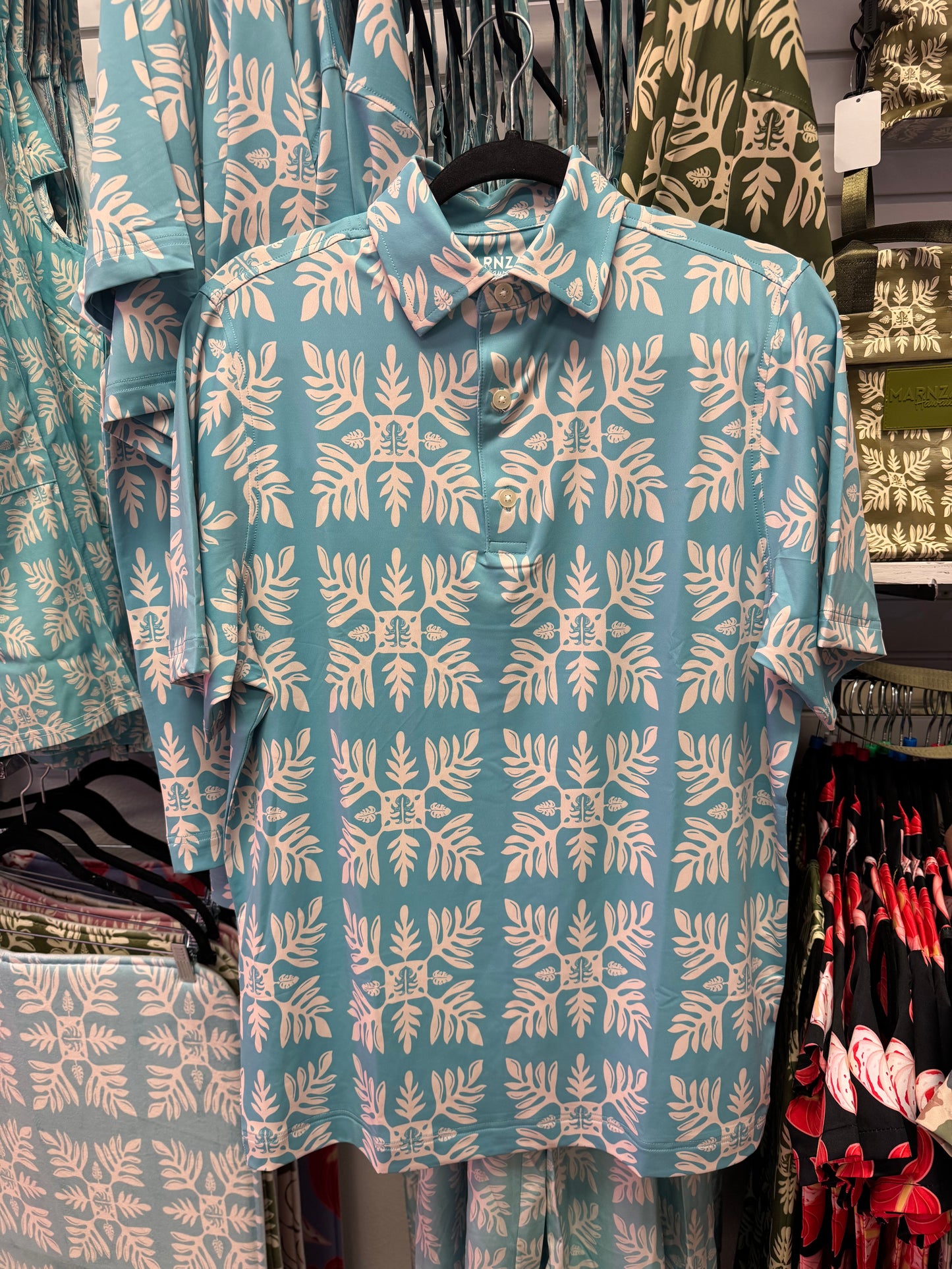 Blue Marnztera Quilt Golf Polo