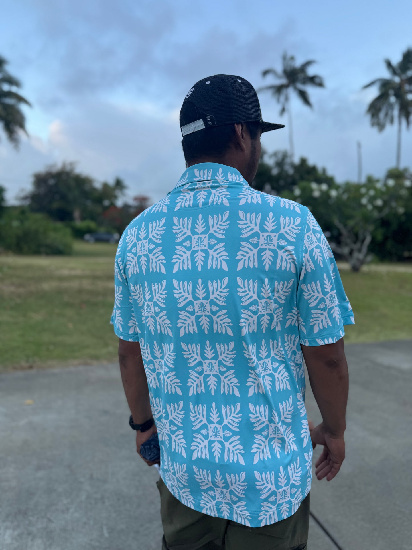 Blue Marnztera Quilt Golf Polo