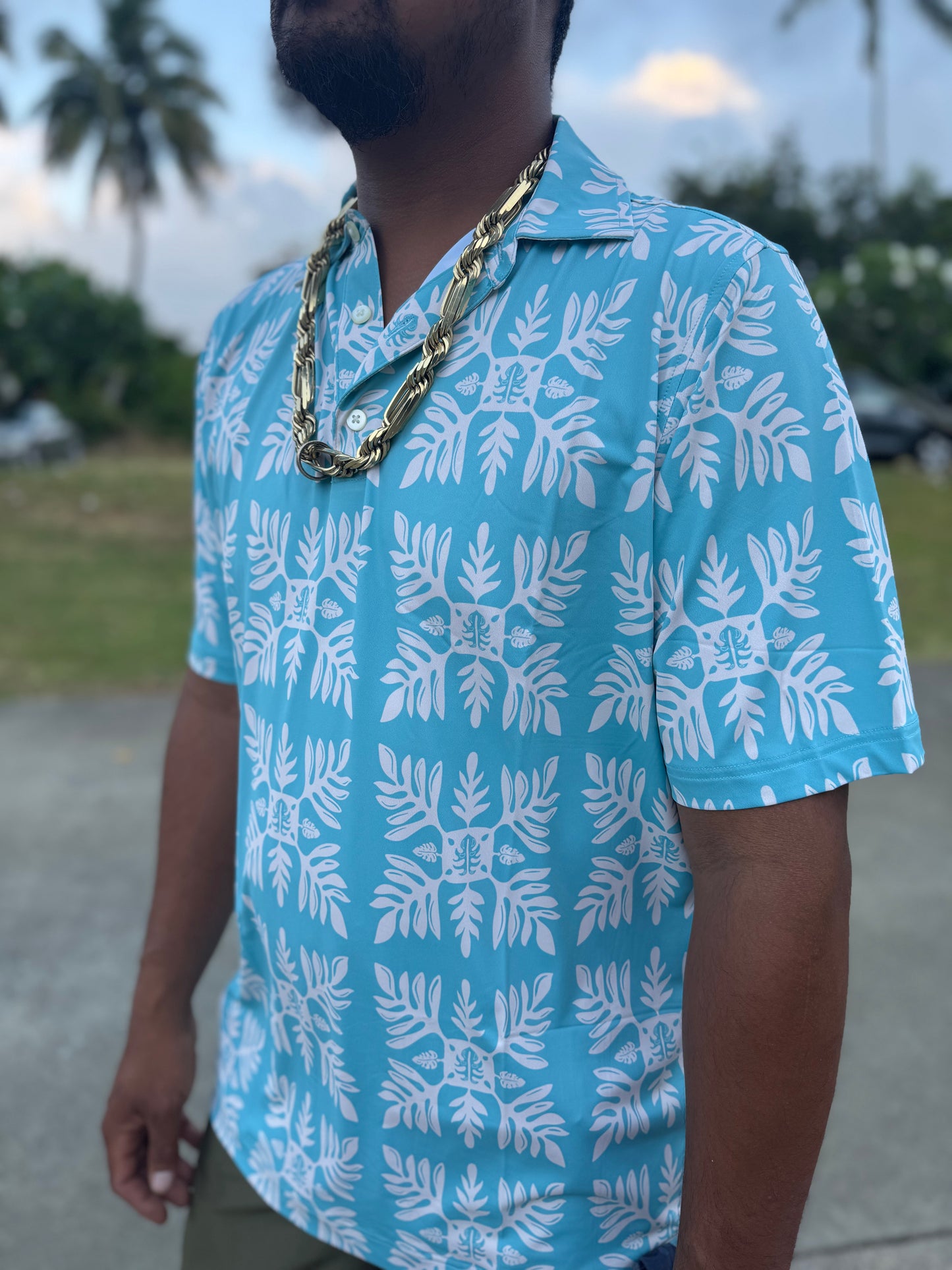 Blue Marnztera Quilt Golf Polo